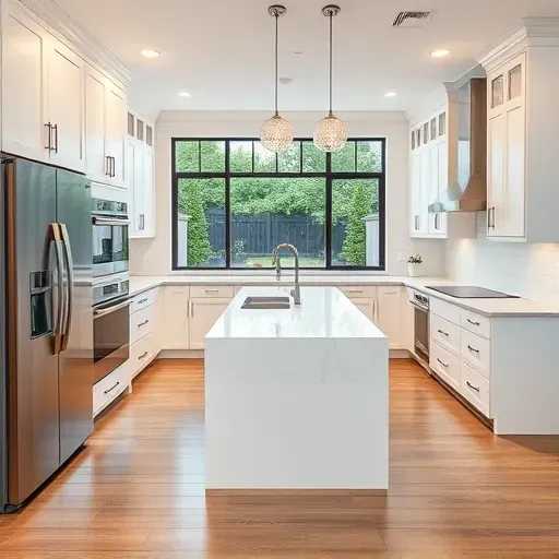 Stunning kitchen remodel in Kingwood TX with modern cabinetry, quartz countertops, and integrated stainless steel appliances.