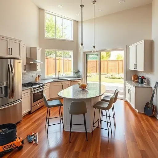 Modern kitchen remodel in Sugar Land TX features sleek stainless steel appliances, elegant granite, and spacious layout.