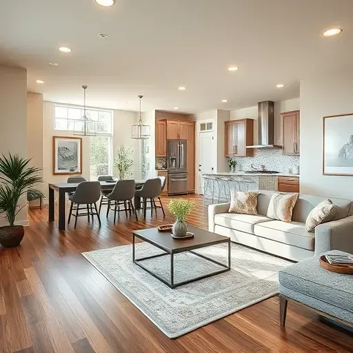 Renovated living room in Montgomery TX features hardwood flooring, large windows, soft tones, and elegant decor.