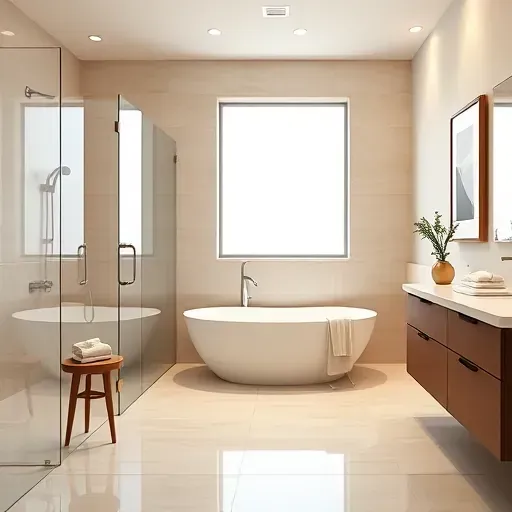 Magnolia TX renovated bathroom with sleek fixtures, marble countertop, walk-in shower, freestanding tub, and modern decor