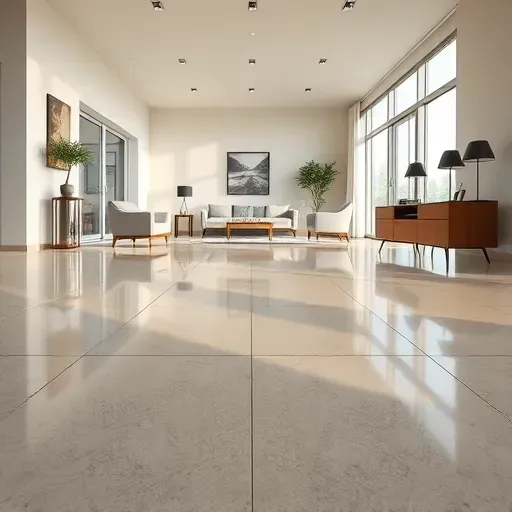 Finished modern tile flooring in Spring TX with geometric pattern, natural sunlight, minimalist decor, and sleek polished surface