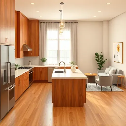 Modern kitchen remodel in Humble TX with wood cabinetry, quartz countertops, and stainless steel appliances.