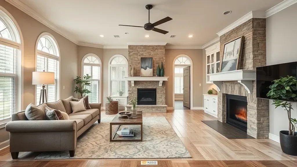 Home Remodeling in Cypress Creek, TX showcasing modern kitchen and spacious living room designs.