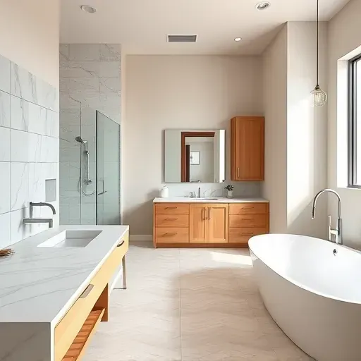 Bathroom remodel in Atascocita TX featuring a glass shower, marble countertops, and modern fixtures in a spacious layout.