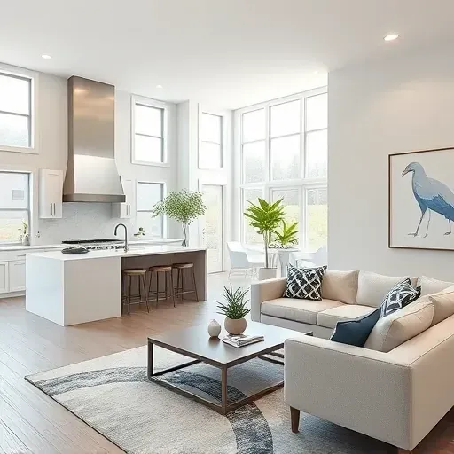 Elegant open-concept living space in Bellaire TX with modern kitchen, cozy ambiance, and stylish décor.