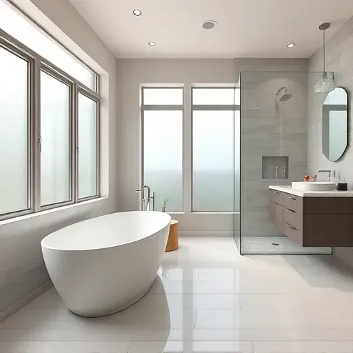 Recently renovated Kingwood TX bathroom with modern fixtures, soaking tub, walk-in shower, marble vanity, and natural light