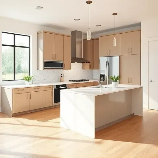 Modern kitchen remodel in Porter TX featuring sleek cabinets, quartz island, stainless steel appliances, and natural light.