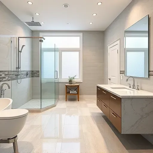 Remodeled bathroom in Spring TX with modern fixtures, walk-in shower, freestanding tub, and elegant double vanity.