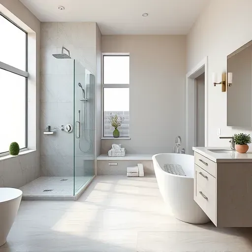 Freshly remodeled Conroe TX bathroom with modern fixtures, marble countertops, walk-in shower, and freestanding tub.