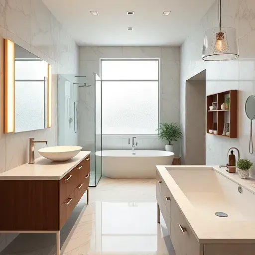 Modern bathroom remodel in Klein TX with marble tiles, walk-in shower, freestanding tub, and stylish fixtures.