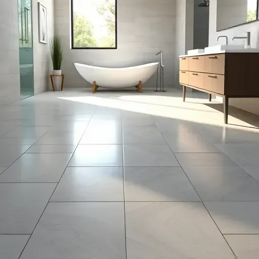 Beautiful heated bathroom flooring with sleek textured tiles in a modern spring TX bathroom illuminated by natural light