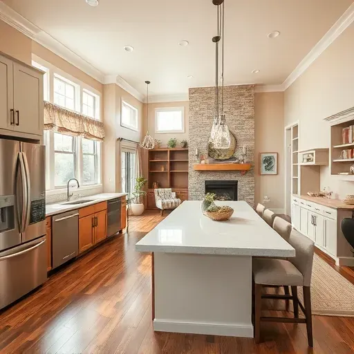 Modern kitchen remodel in Towne Lake TX with stainless steel appliances, quartz countertops, and sleek decor elements.