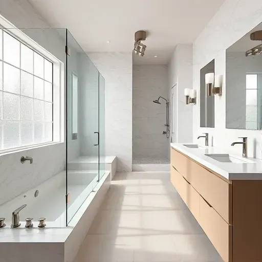 Renovated Westheimer Corridor bathroom with modern fixtures, marble countertops, glass shower, and elegant design.
