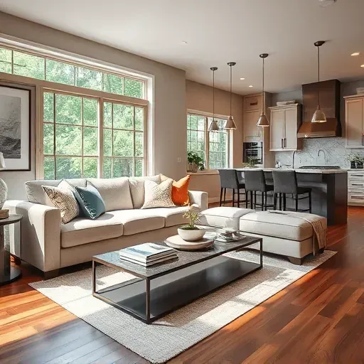 Stunning remodeled living room in The Woodlands TX with stylish furnishings, natural light, and elegant decor.