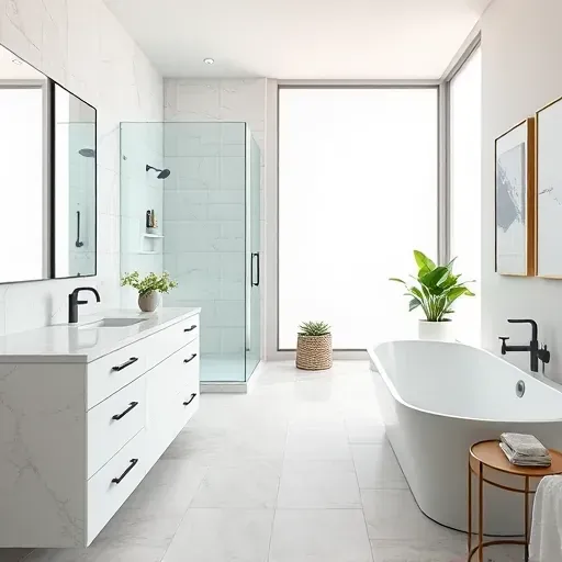 Freshly remodeled bathroom in Clear Lake TX with modern fixtures, marble vanity, walk-in shower, and stylish decor.