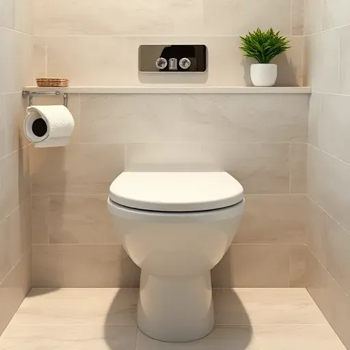 Modern well-lit bathroom in Spring Texas featuring a sleek white low-flow toilet with chrome handle, neutral tiles, and stylish decor.