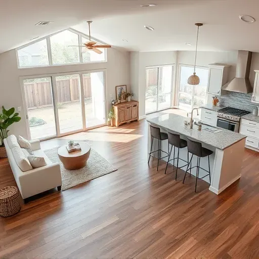 Completed home remodeling project in Spring, TX with open-concept living area, hardwood floors, and modern kitchen.