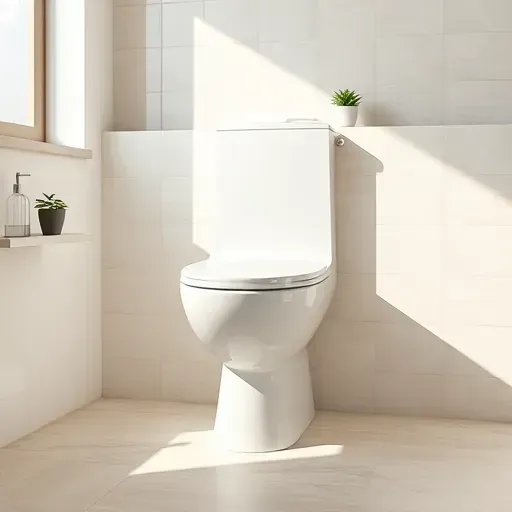 Modern white ceramic toilet with chrome fixtures in a clean, well-lit bathroom with tiled walls and subtle decor.