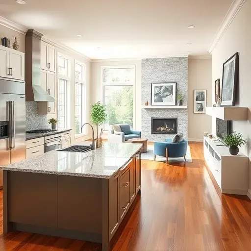 Completed home remodel in Atascocita TX featuring a modern kitchen, elegant cabinetry, and cozy living room with fireplace.