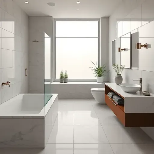 Renovated Hunters Creek Village TX bathroom with modern fixtures, frameless shower, marble countertops, soaking tub, and natural light