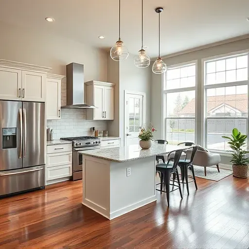 Stunning remodeled kitchen in Montgomery TX with modern cabinetry, granite island, stainless appliances, and stylish decor.