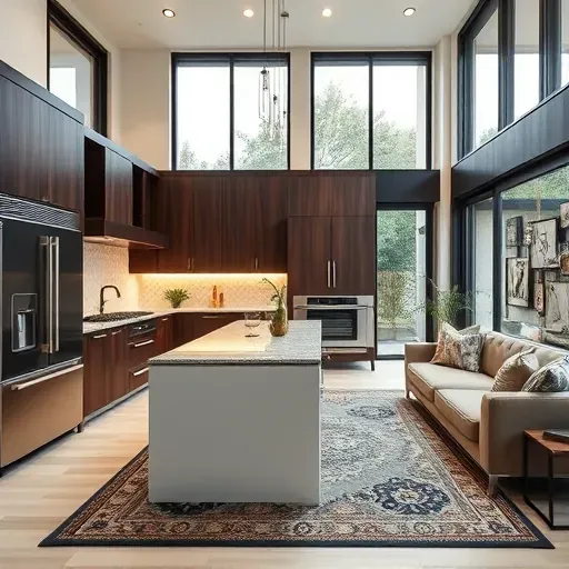 Modern kitchen in Westheimer Corridor TX features sleek stainless steel appliances, granite island, and stylish cabinetry.