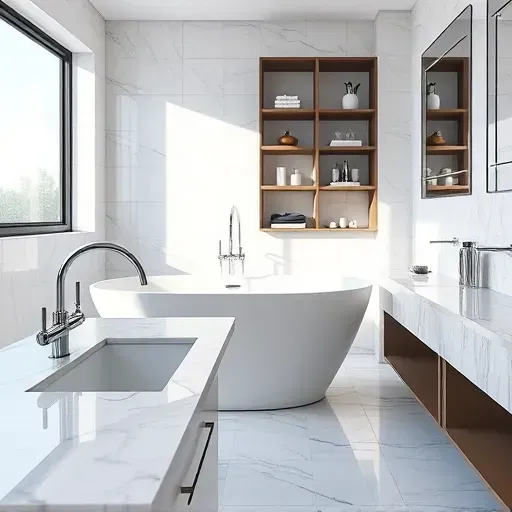 Modern upgraded bathroom in Spring TX with sleek fixtures, polished chrome faucets, marble countertops, and bright natural light