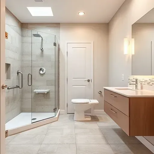 Spacious modern accessible bathroom in Spring TX with walk-in shower, grab bars, comfort-height toilet, wide vanity, and natural light