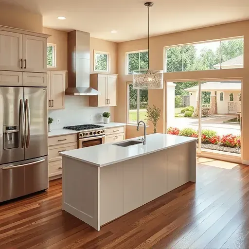 Completed home remodeling in Spring TX featuring a modern kitchen with quartz island, stainless steel appliances, and natural light.