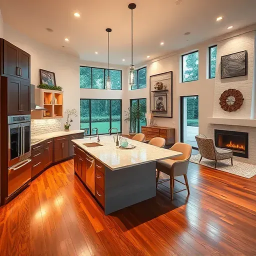 Stunning open-concept living space in Cypress Creek TX featuring stylish kitchen, cozy living area, and lush landscaping.