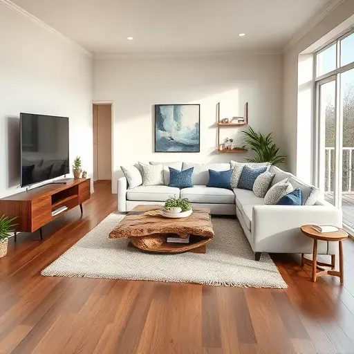 Contemporary living room in Westpark Tollway TX with neutral walls, hardwood floors, and stylish furnishings.