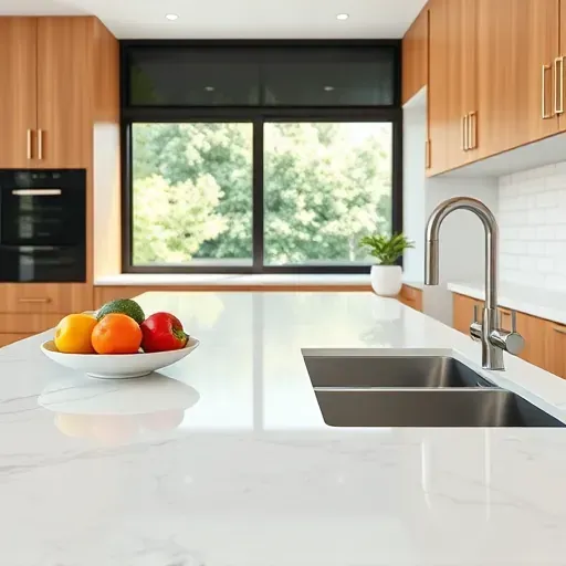 Modern Spring TX kitchen with sleek quartz countertops, fresh produce, wooden cabinets, subway tile backsplash, and natural light