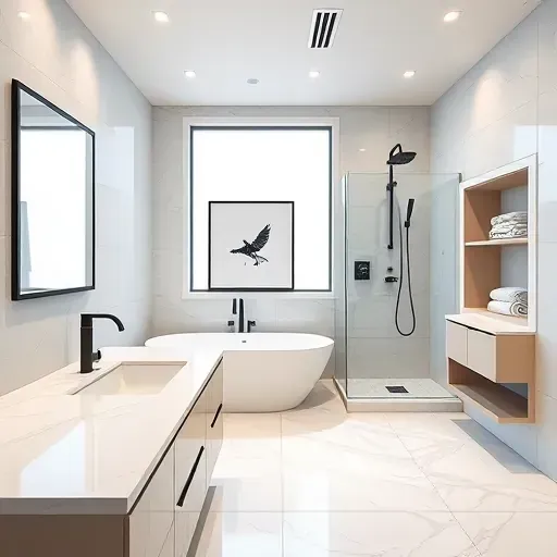 Recently renovated bathroom in Spring TX with modern design, marble countertops, freestanding tub, and walk-in shower.