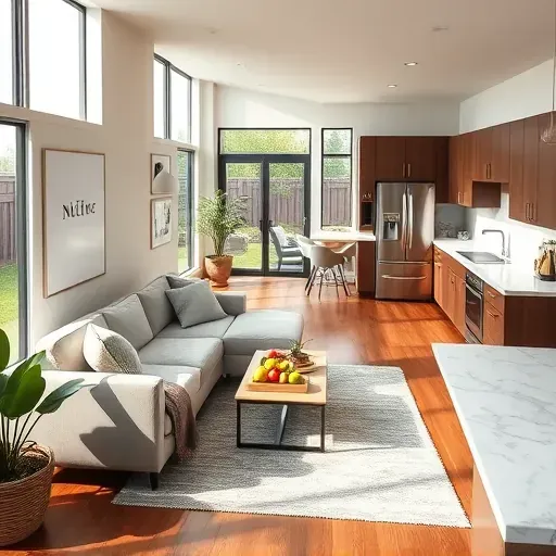 Modern cozy living room in Hedwig Village TX features open layout, hardwood floors, and natural light enhancing ambiance.