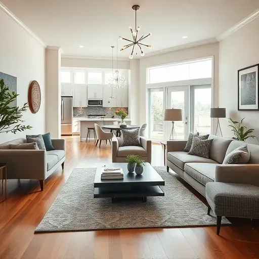 Home remodeling in Spring Branch TX showcasing a stylish living room with modern furnishings and elegant hardwood floors.