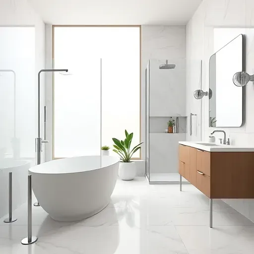 Recently renovated bathroom in North Houston featuring modern fixtures, spacious walk-in shower, and freestanding tub.