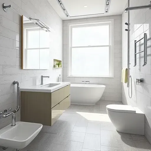 Renovated Spring TX bathroom with polished chrome fixtures modern piping sleek tilework stylish vanity natural light textured flooring