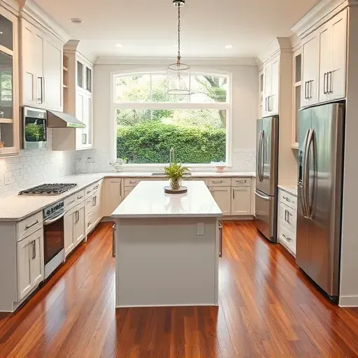 Renovated Spring TX kitchen with quartz countertops hardwood floors custom cabinets stainless appliances marble island natural light lush backyard