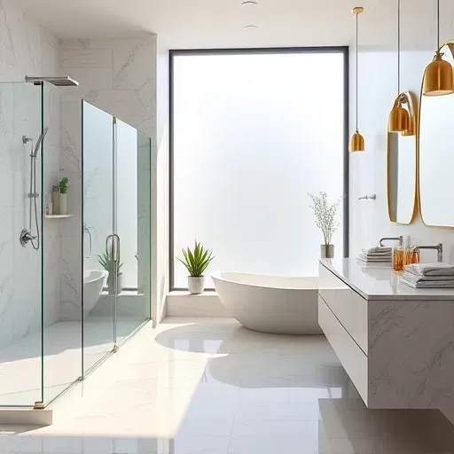 Freshly remodeled Friendswood TX bathroom with modern design, walk-in shower, freestanding tub, and elegant finishes.