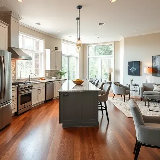 Modern North Houston kitchen remodel showcasing stainless steel appliances, granite countertops, and natural light.
