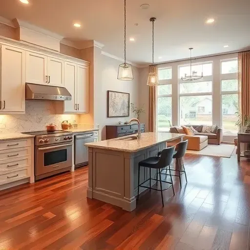 Modern kitchen remodel in The Woodlands TX with elegant cabinetry, marble island, and stainless steel appliances.