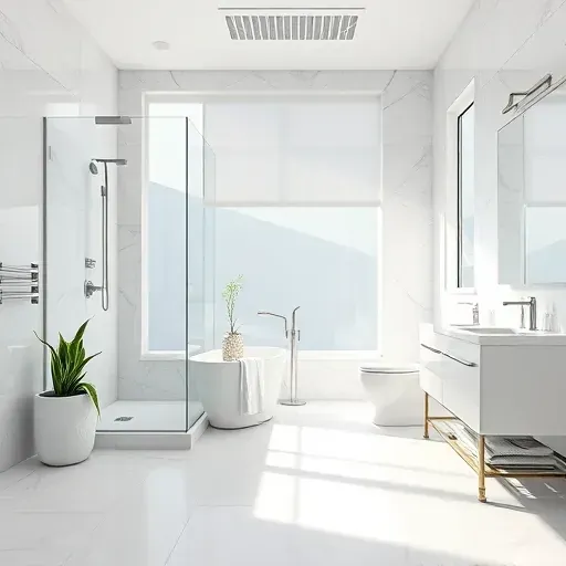 Renovated bathroom in Spring TX features modern fixtures, walk-in shower, freestanding tub, and fresh greenery accents.