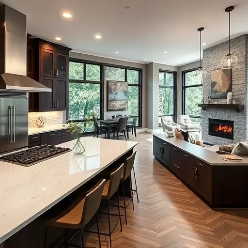 Modern kitchen remodel in Tomball Parkway TX with quartz countertops, stainless appliances, and elegant dark wood cabinetry.