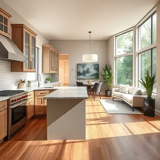 Beautifully remodeled kitchen in Conroe TX featuring modern cabinetry, quartz countertops, and open-concept living area.