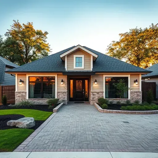 Completed home remodel in Tomball TX with modern design, landscaped yard, and warm golden hour light.