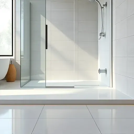 Freshly completed waterproofing system in a modern bathroom with sealed shower walls, glossy membrane, and natural light.