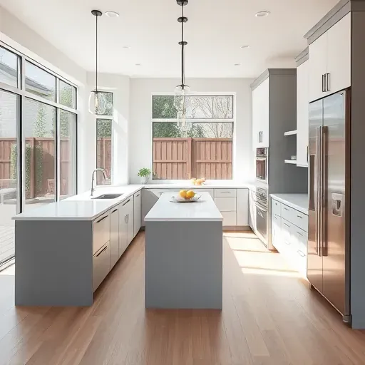 Stunning modern kitchen in Bridgeland TX with high-end appliances, quartz countertops, and custom cabinetry.