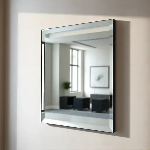 Perfectly installed polished mirror on contemporary wall reflecting bright natural light in stylish modern interior in Spring Texas