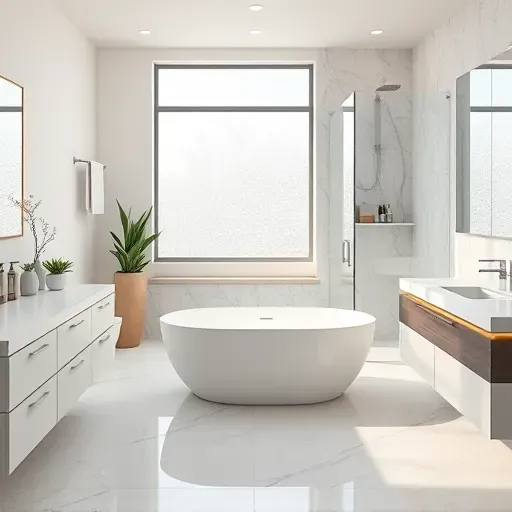 Modern Pinehurst TX bathroom with marble countertops freestanding tub glass shower large porcelain tiles stylish fixtures