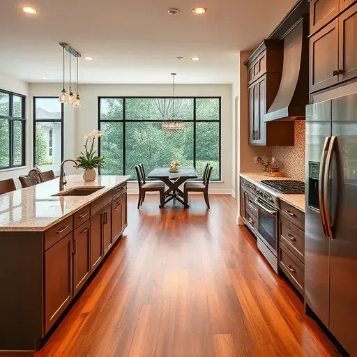 Modern kitchen remodel in Hunters Creek Village TX featuring granite countertops, stainless appliances, and custom cabinetry.